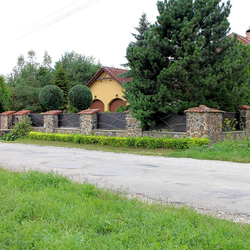 Umzunung eines Einfamilienhauses mit einem geschmiedeten Tor mit Metallpaneelen von UKOVMI