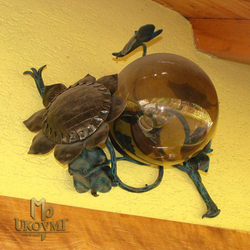 Exterirov kovan lampa so sklom - slnenica - luxusn lampa v kombincii zlatej a zelenej patiny