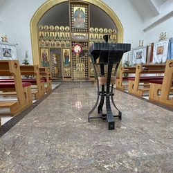 A wrought iron table in the church in the village of Ladomirov - sacral forging