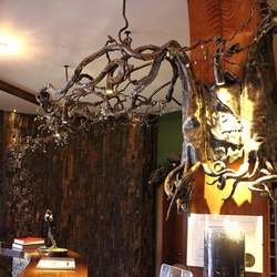 A wrought iron chandelier- roots - Hotel Galileo reception- Donovaly