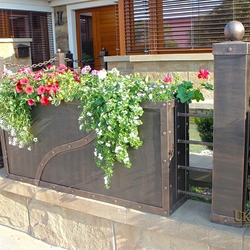 Clôture en fer forgé avec des porte-pots à fleurs