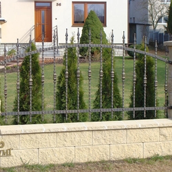 A simple wrought iron fence is made of forged elements